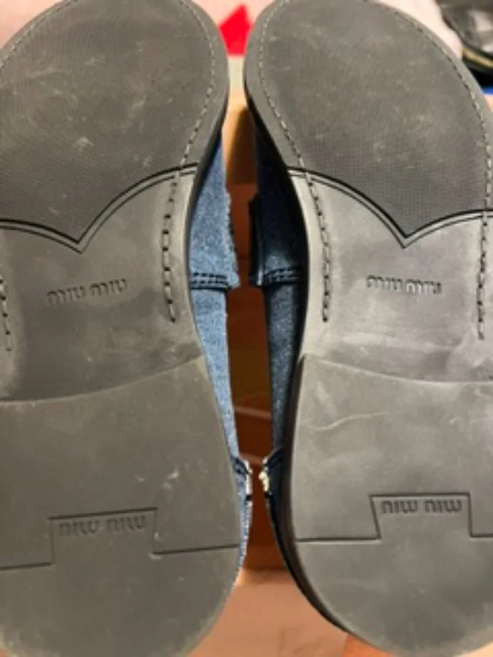 NWT Miu Miu Denim Coin Penny Loafers Pristine inc. Box, Dustbag Size 38 (7 1/2)